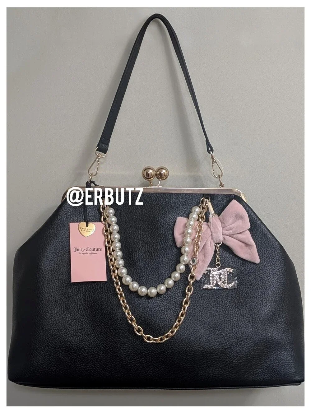 Viral 🎥 Juicy Couture Chic Y2K Large Kiss Lock Frame Clutch, Licorice + Pink 🩷 - Picture 1 of 16